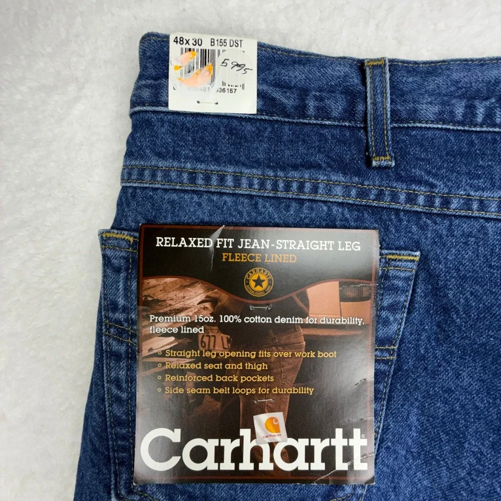 Carhartt B155‎ DST Relaxed Fit Straight Leg Fleece Lined Jeans Mens 48x30 NWT